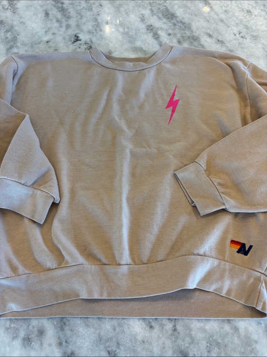 Aviator Nation Tops - Aviator Nation Beige Sweatshirt with Pink Lightning Bolt